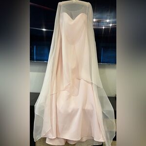 Neiman Marcus Badgley Mischka Blush Pink Strapless Gown w Organza Sheer Overlay